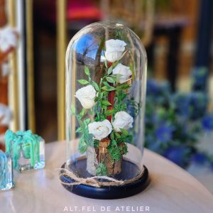 Aranjament cupolă trandafir mini alb