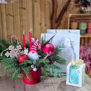 Set cadou Aranjament Craciun + Lumanare artizanala